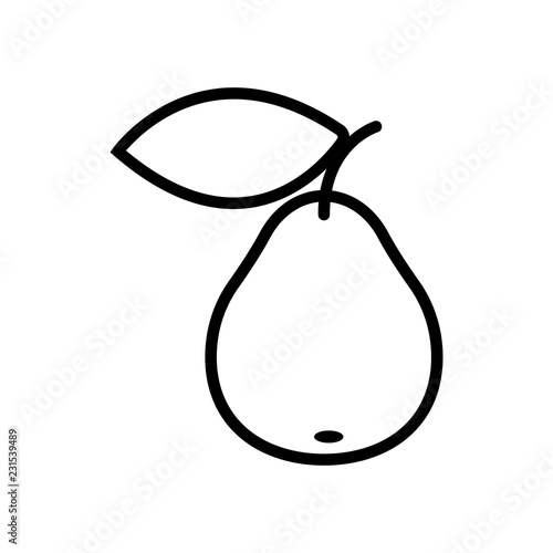 Fruit and berry collection - pear. Line icon of whole pear with leaf. Vector Illustration 