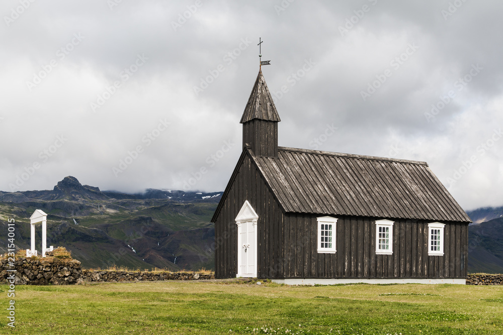 SNAEFELLSNES, ICELAND - AUGUST 2018: Budakirkja church in the hamlet of Budir