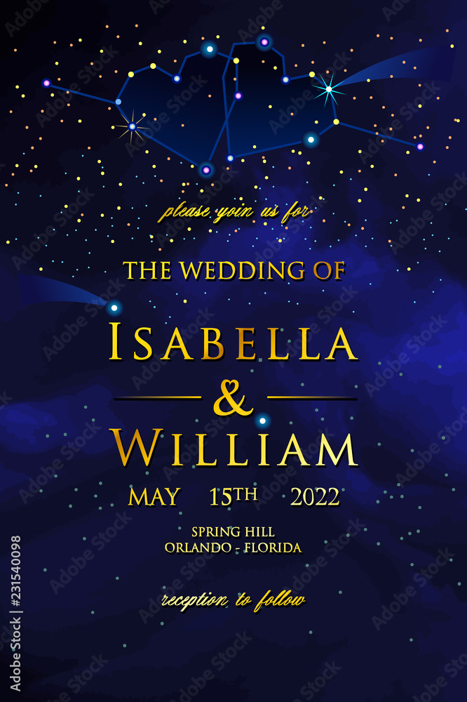 Fototapeta premium Stars for wedding, spray galaxy, splash golden scatter dust. Stylish clouds way. Glow powder on sparkled sky, shimmer cosmic stardust. Vector illustration.
