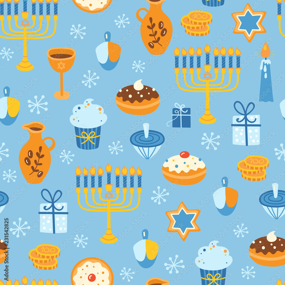 Jewish holiday Hanukkah seamless pattern background. Vector illustration Jewish holiday Hanukkah seamless pattern background. Vector illustration
