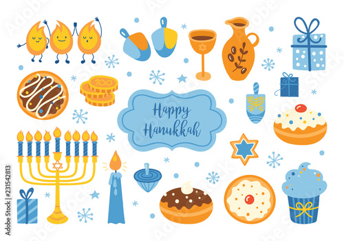 Jewish holiday Hanukkah element set for graphic and web design. Vector illustration photo