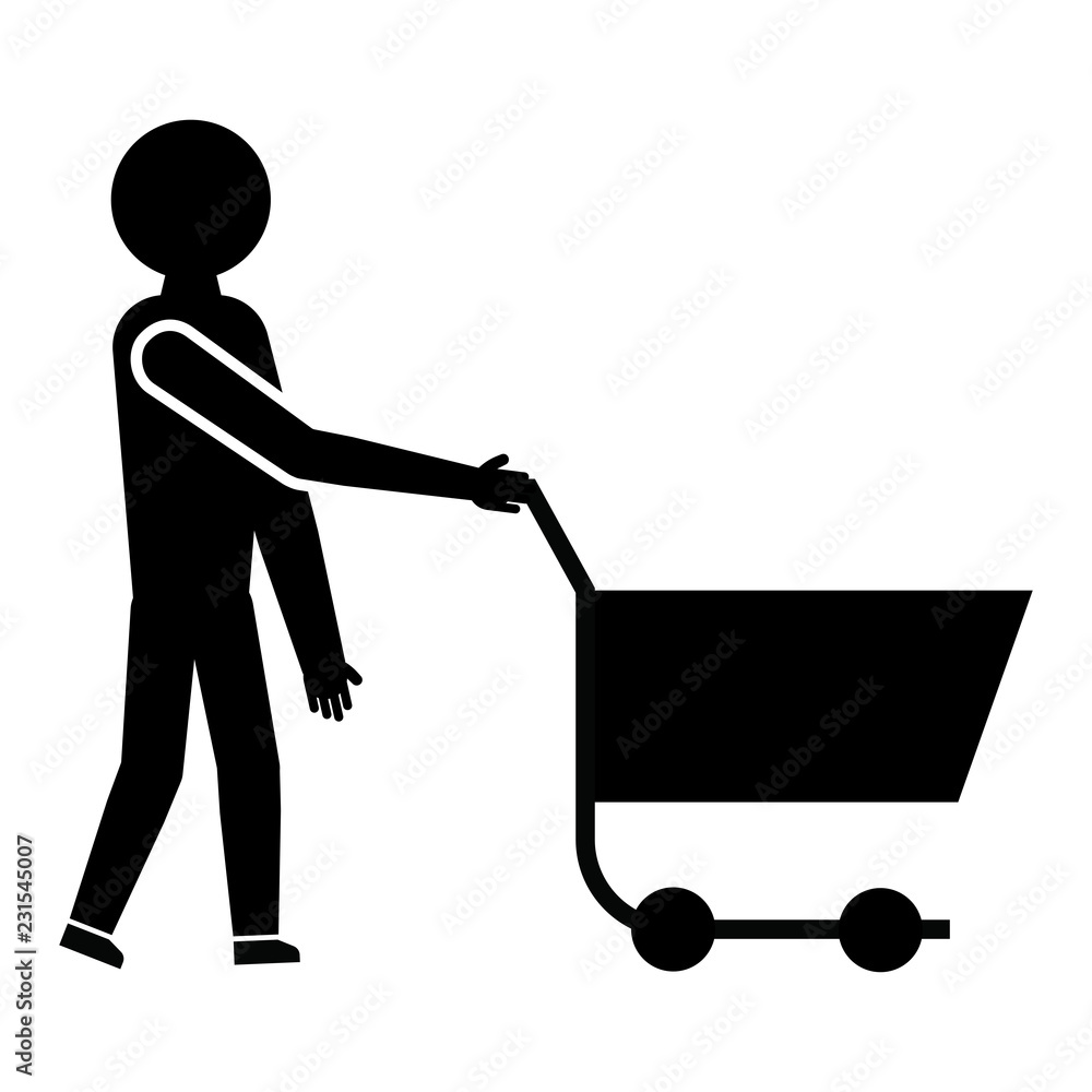 Man goes in with shopping carts glyph icon Man goes in with shopping carts glyph icon