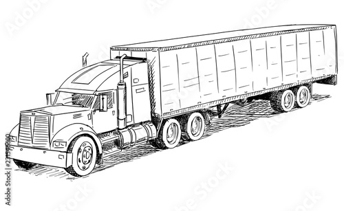 Vector artistic pen and ink sketch drawing illustration of Truck