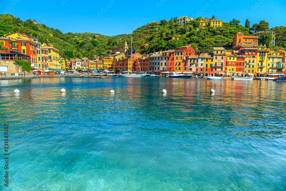 Breathtaking Portofino touristic resort with harbor, Cinque Terre, Italy, Europe