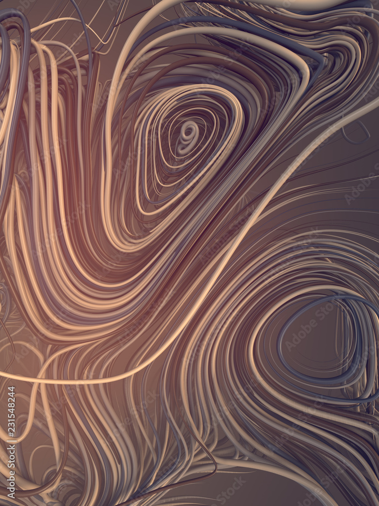 Abstract composition of interlacing abstract colored curves. 3D rendering