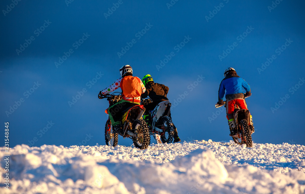 Motorcycle extreme sport bike winter snowy mountains