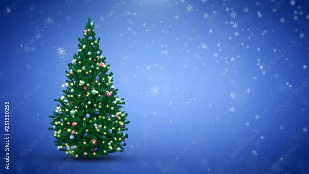 Decoration New Year fir tree with falling snowflakes Decoration New Year fir tree with falling snowflakes