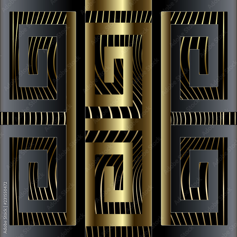 Abstract luxury 3d greek key meander border seamless pattern. Vector ...