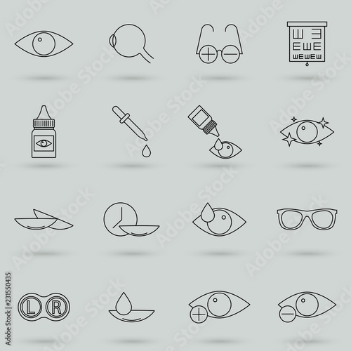Optometry, Vision. Simple Related Vector Icons Set for Mobile Apps, Web Sites, Print Projects and Your Design. Optometry, Vision line icon. Symbol, logo illustration.