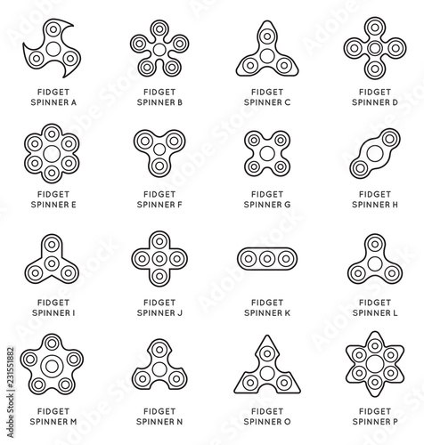 Set of Spinner or fidget spinner Different Shapes
