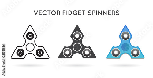 Set of 3 Hand Fidget Spinners. Isolated.