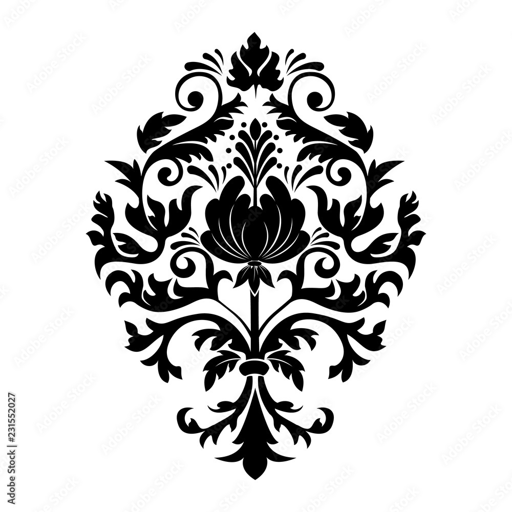 Vector damask element. Isolated damask central illistration. Classical luxury old fashioned damask ornament, royal victorian seamless texture for wallpapers, textile, wrapping.