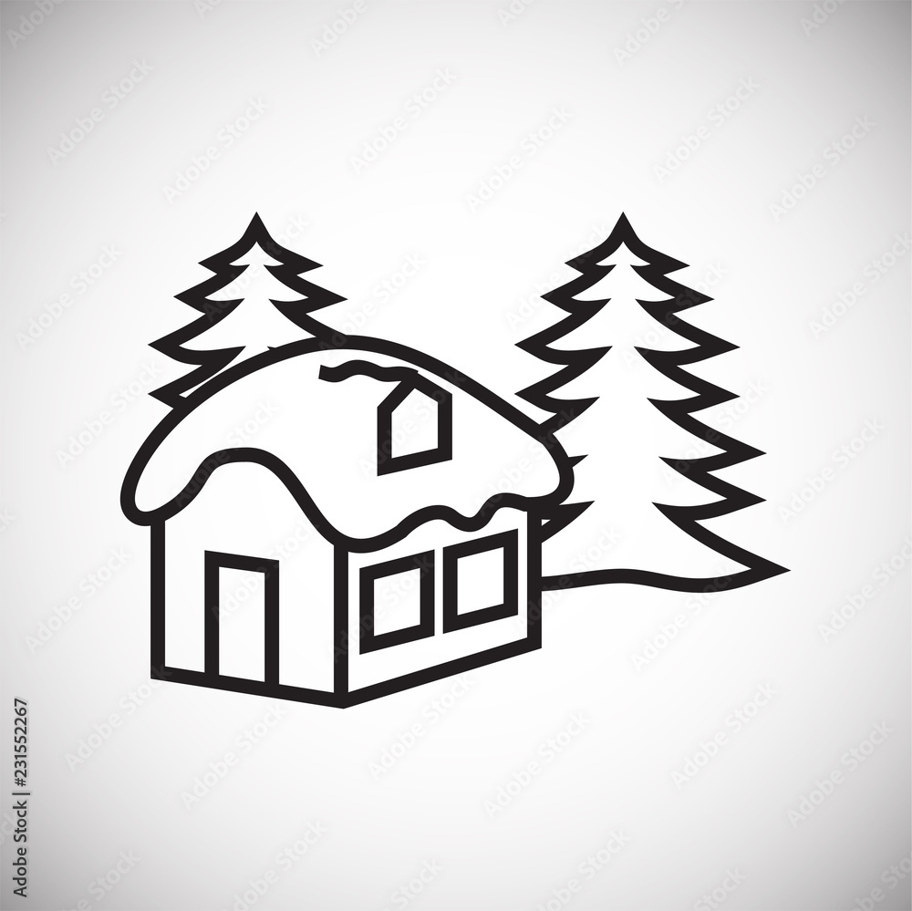 Christmas mystery forest house thin line on white background icon