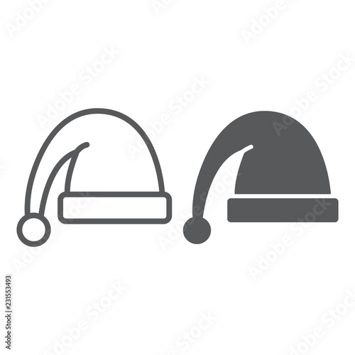 Santa hat line and glyph icon, christmas