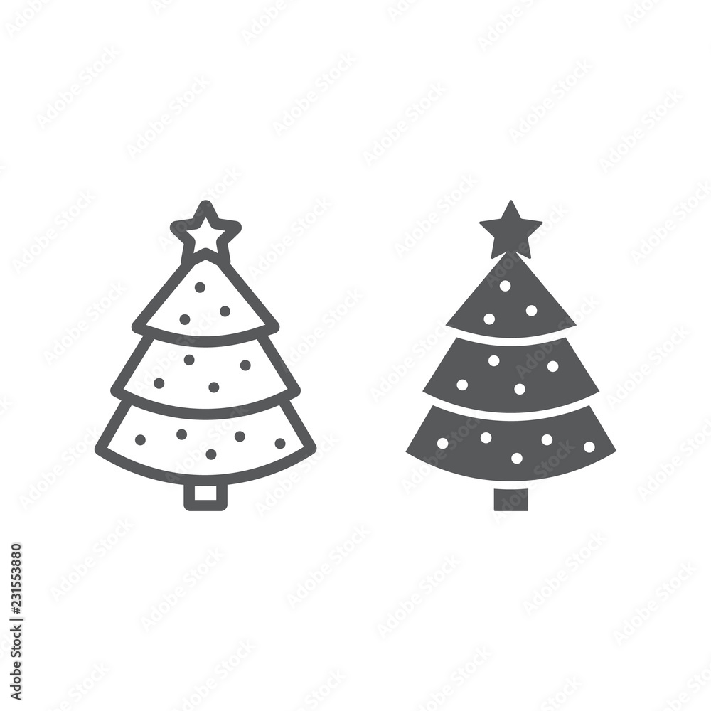 Christmas tree line and glyph icon, xmas Christmas tree line and glyph icon, xmas