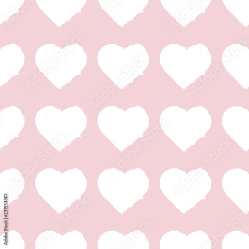 Vector illustration Painted heart on pink background. Seamless pattern of heart