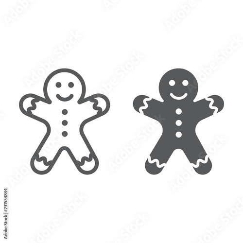Gingerbread man line and glyph icon, christmas