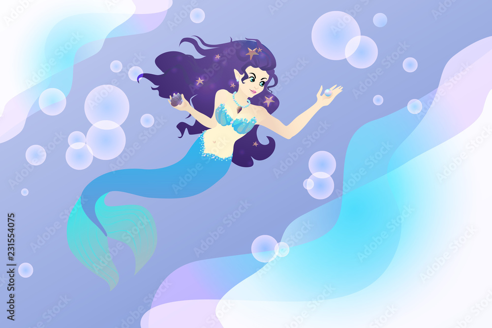Fototapeta premium Mermaid female vector illustration