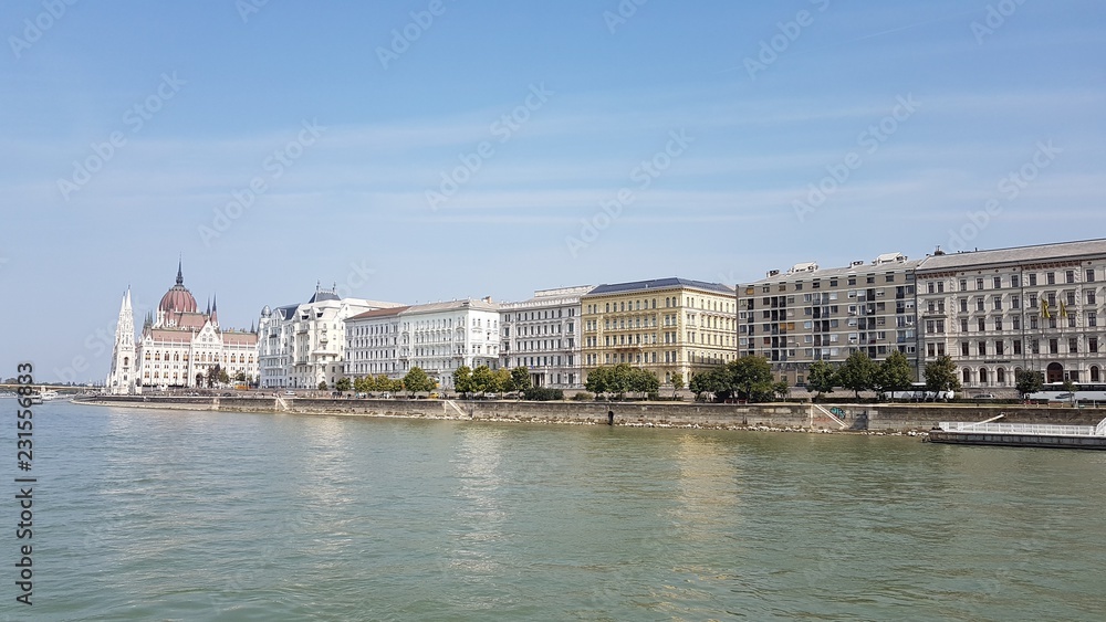 Fototapeta premium Buildings in Budapest seen from the Danube