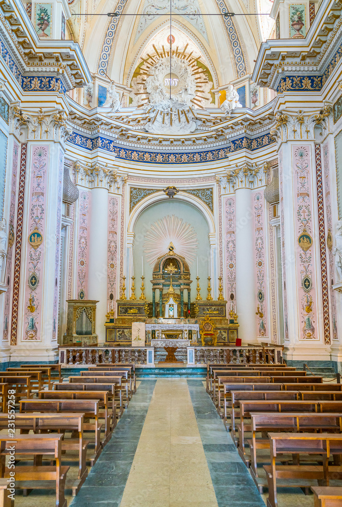 Indoor sight in San Salvatore Church in Noto. Province of Syracuse, Sicilia, Italy.