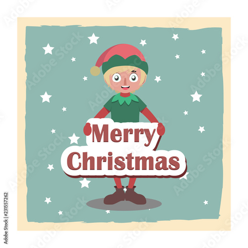 Cute happy Christmas elf holding a sign