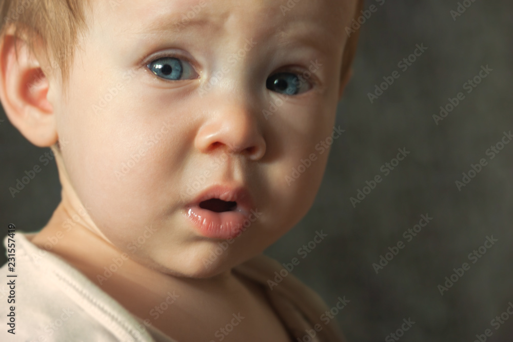 portrait of a little cute surprised child portrait of a little cute surprised child