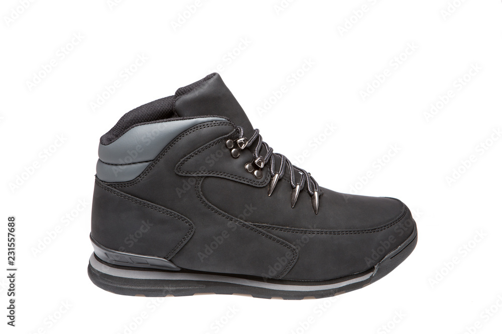 one black men's boot for an active lifestyle, on a white background, isolate