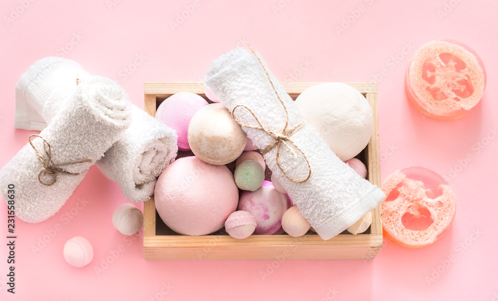 composition with spa items on a colored background composition with spa items on a colored background