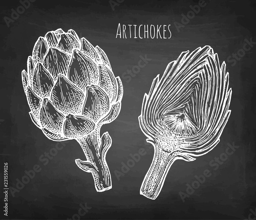 Chalk sketch of artichokes.