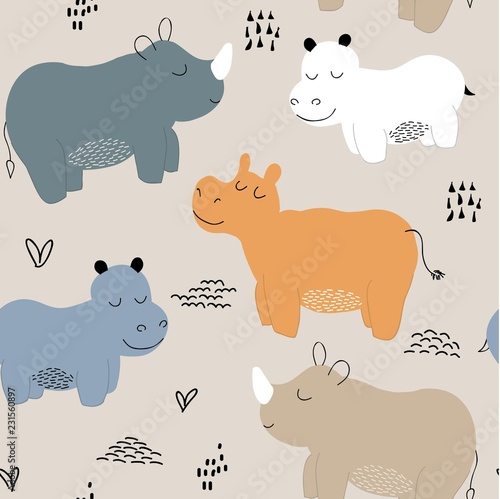 Hippopotamus seamless pattern. childish Vector illustration for fabric, textile, clothes, wallpaper,