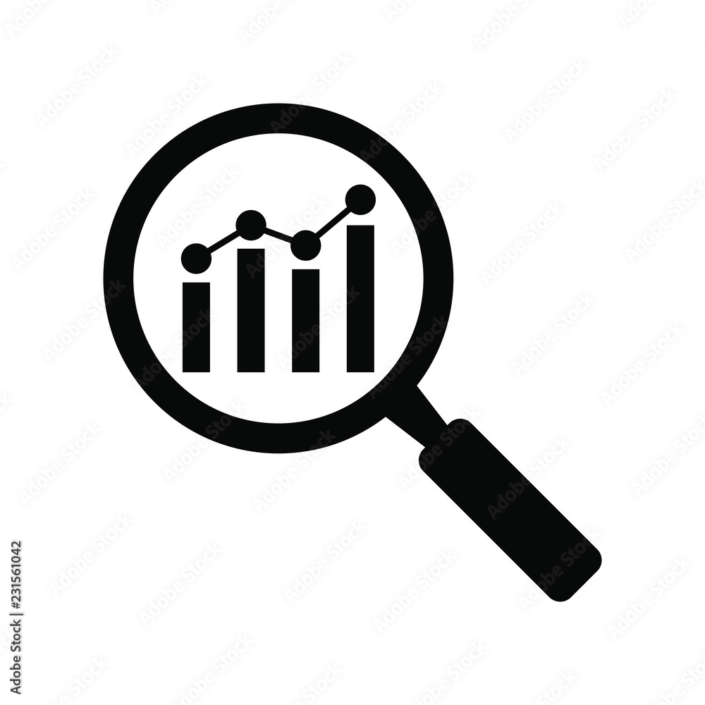 Analytic vector icon - magnifying glass with bar chart Analytic vector icon - magnifying glass with bar chart