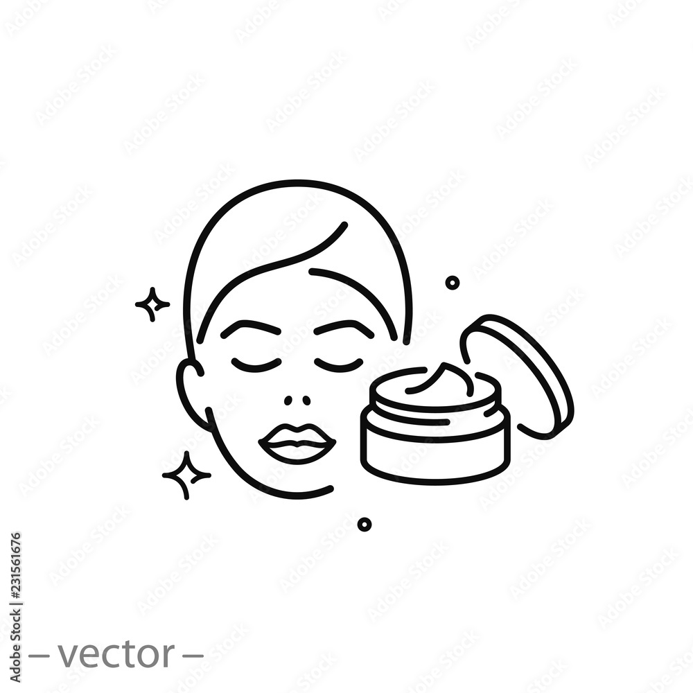 Skin care icon, cosmetic cream, woman's face linear sign on white  background - editable vector illustration eps10 Stock Vector | Adobe Stock