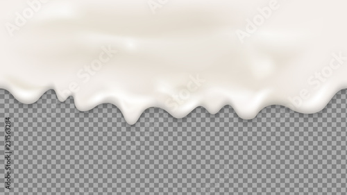 Dripping white cream or yoghurt drops. Realistic vector seamless
