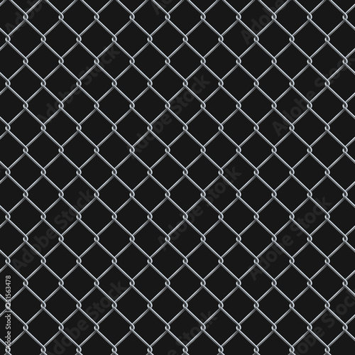 Seamless realistic chain link fence background on black