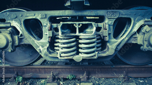 Foto railway tracks with cars close-up. Photo stylized vintage
