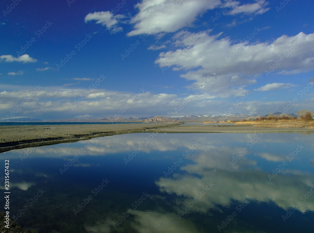 A beautiful lake view and reflection of sky