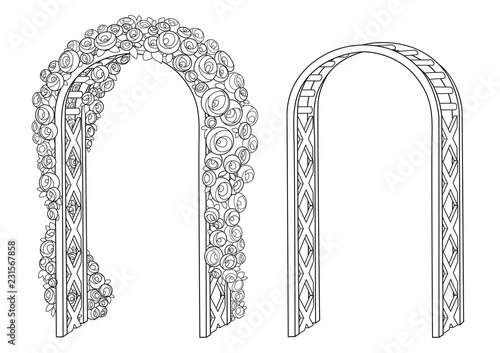 Flower arch empty and braided roses outlined for coloring