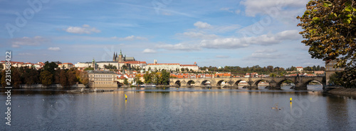 Panoramic view of Prague and Danube river at daytime, Czech Republic, banner