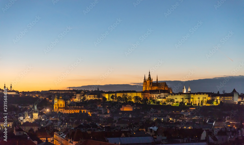 Panoramic view of Prague at sunset, Czech Republic