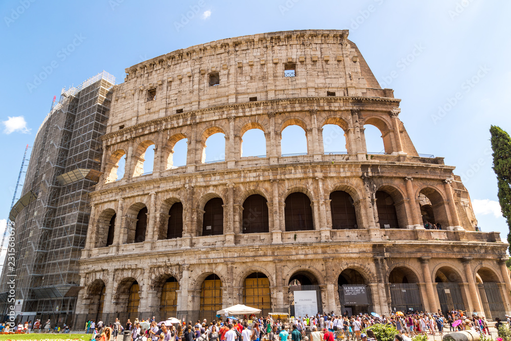 Colosseum in Rome, Italy  Ancient Roman Colosseum is one of the main tourist attractions in Europe  People visit the famous Colosseum in Roma center