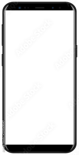 Brand new smartphone black color with white screen mockup. Front view of modern android multimedia smart phone easy to edit and put your image. photo