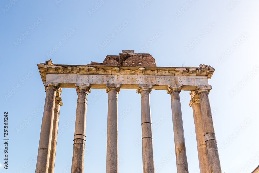 The columns of the Temple of Saturn, Rome, Italy