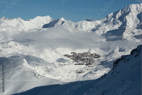 Val Thorens ski resort in the distance