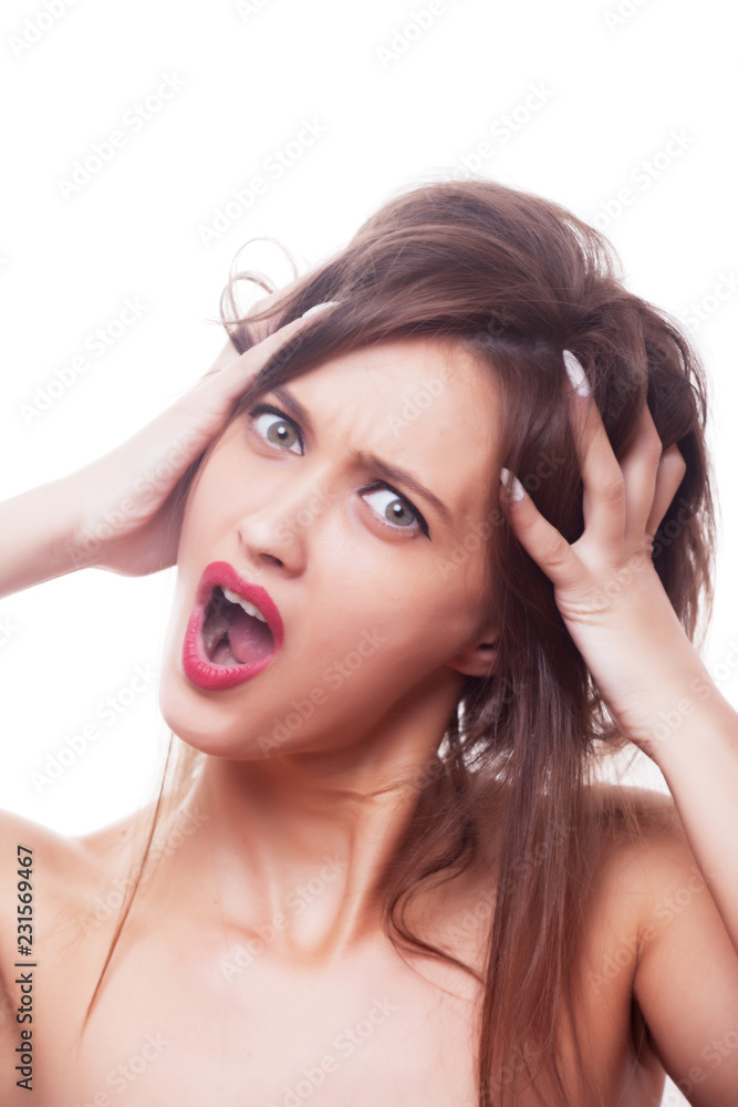 Beautiful brunette girl on white background Beautiful brunette girl on white background