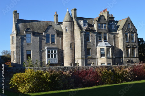 University buildings adjacent to St Salvators Quad, St Andrews, Fife, Scotland in November sunshine