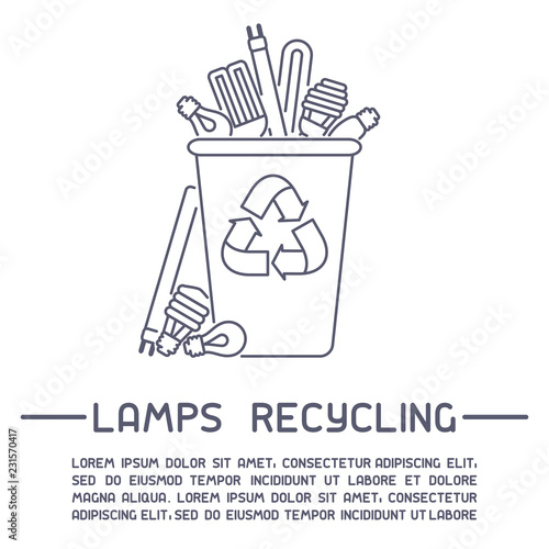 Information poster with discarded bulbs. Line style vector illustration. There is place for your text