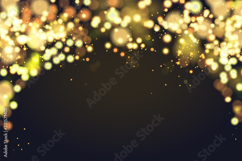 Abstract defocused circular Christmas golden bokeh sparkle glitter lights background. Magic christmas background. Elegant, shiny, metallic gold background. EPS 10.