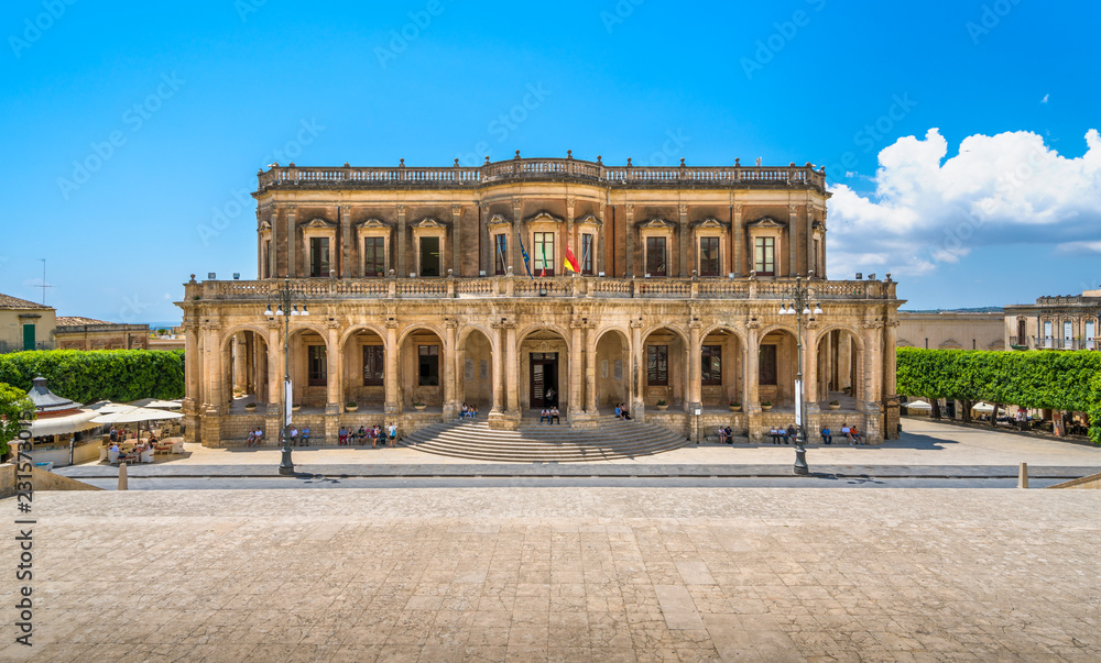 Palazzo Ducezio, seat of the municipality of Noto. Province of Syracuse, Sicily, Italy.