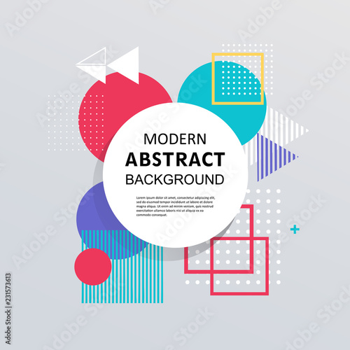 Abstract geometric memphis flat pattern colorful design and background with badge. EPS 10 Vector. Use for modern design, decorated, fashion, template, cover, flyer.
