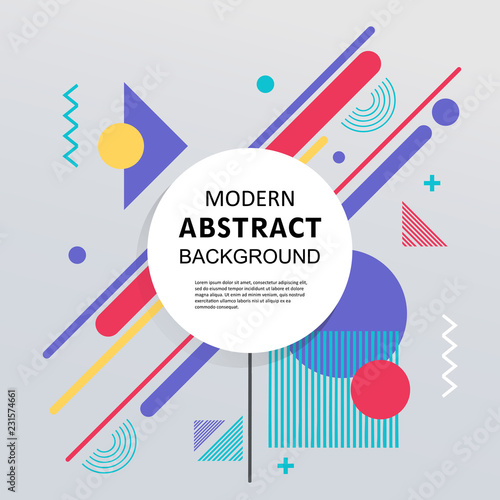 Abstract geometric memphis flat pattern colorful design and background with badge. EPS 10 Vector. Use for modern design, decorated, fashion, template, cover, flyer.